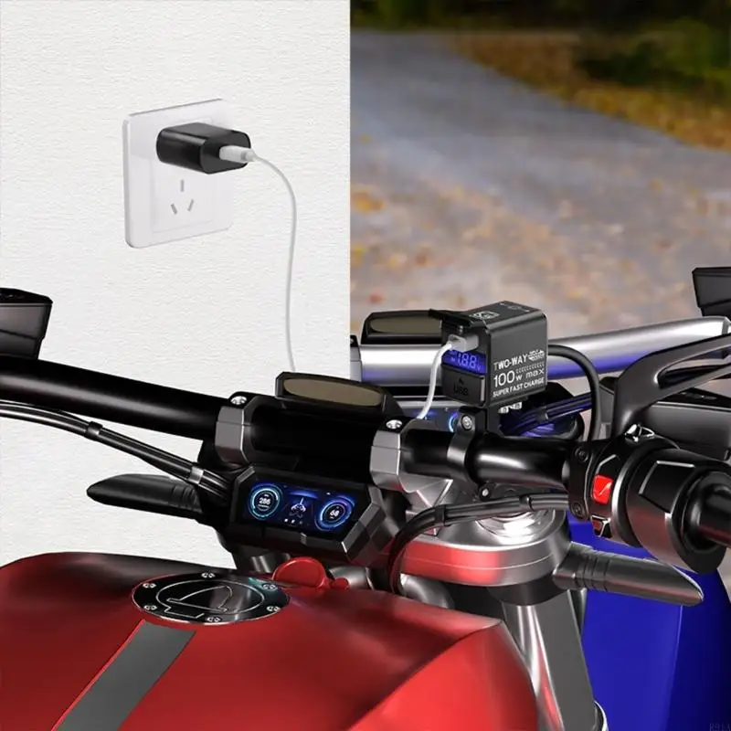 R91A 1 مجموعة دراجة نارية USB ونوع C شاحن 2-Way شحن سريع الغبار دراجة نارية دراجة كهربائية شاحن الهاتف