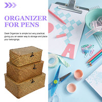 3 Pcs Storage Box Baskets Wicker Seagrass Hand Laundry Bathroom Organizer Organization Container Office