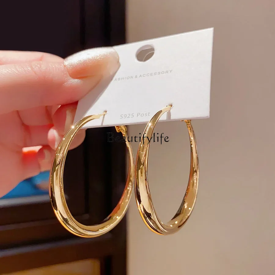 High-class temperament circle women's European and American exaggerated simple cold wind earrings niche 2024 new models