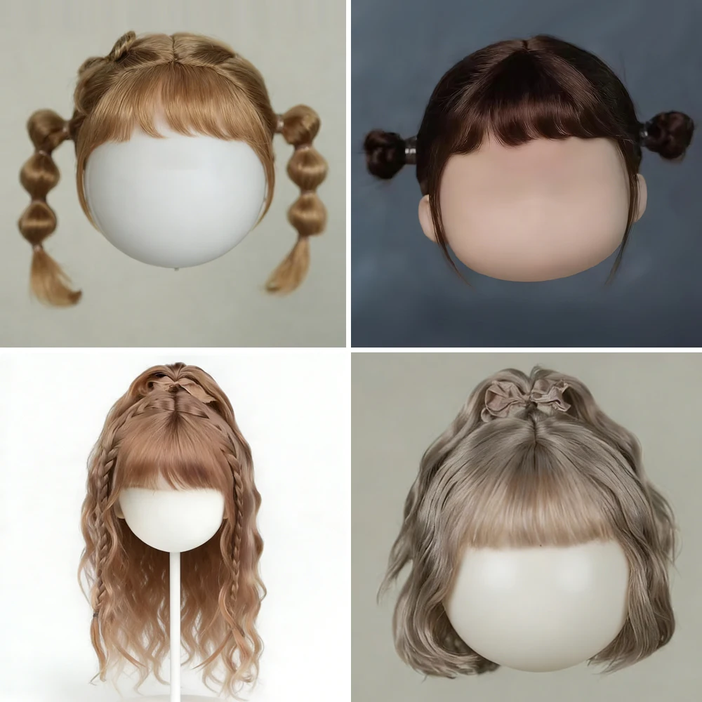 

BJD Wig Big Head Dot Blyth Wig Soft Mohair Bangs Braid Wig half ponytail Short Hair Long Wavy Hair Fit 9-10 Inches Head