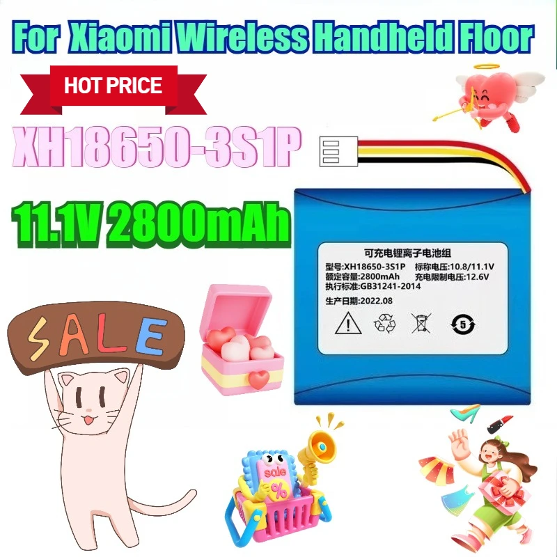 

11.1V 2800/3400mAh for Xiaomi XH18650-3S1P Wireless Handheld Floor Scrubber Rechargeable Batteries
