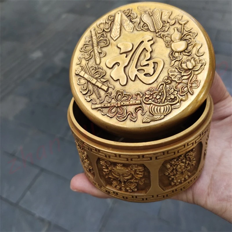 

Brass auspicious ornaments,gold toad copper bucket,Sifang Nacai Jubao Pot Decoration Exquisite home and office crafts and decora