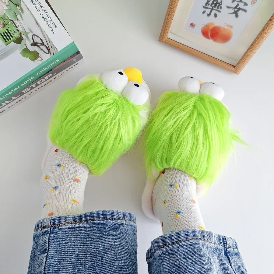 New personality fluffy DIY slippers woman funny bird designer home shoes women\'s novelty fur slides ugly-making cosplay shoes