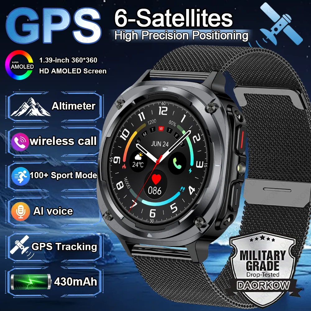 

2025 New Sports Smart Watch LED Lighting 3ATM Heart Rate Blood Oxygen Monitoring Multiple Sports Modes GPS Trajectory Smartwatch