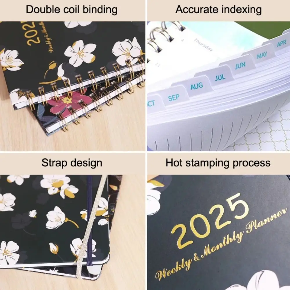 Cuadernos planificadores A5 2025, 140 páginas, cuaderno planificador Floral de 12 meses, cuaderno grueso multifunción, diario de Bloc de notas de 365 días