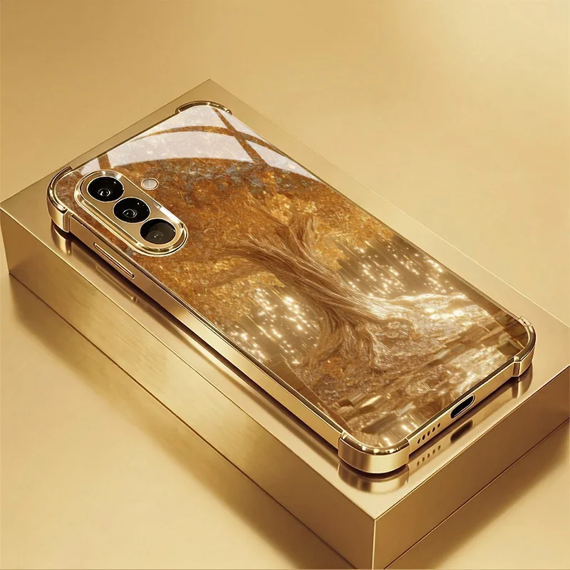 Lingshu flowing light pattern glass phone case suitable for Samsung Galaxy S26 S25 S24 S22 S21 S20 FE/Ultra/Plus anti fall