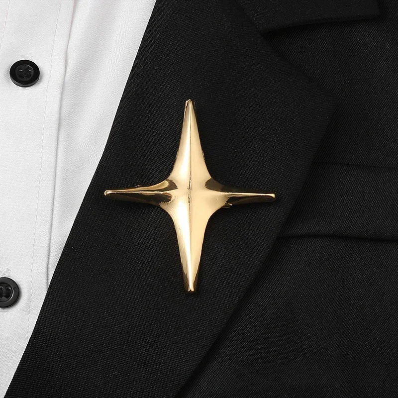 Cross Star Brooch Badge for Men and Women's Shirts Four-pointed Meteor Cross Metal Lapel Pin High-end Clothing Brooch