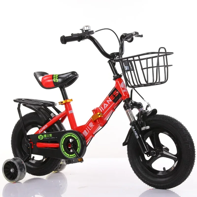 Folding Children's Bicycle 12/14/16/18 Inch Suit For 3-8 Years Old Kids Bike Antiskid Tire With Basket Auxiliary Wheel Stroller