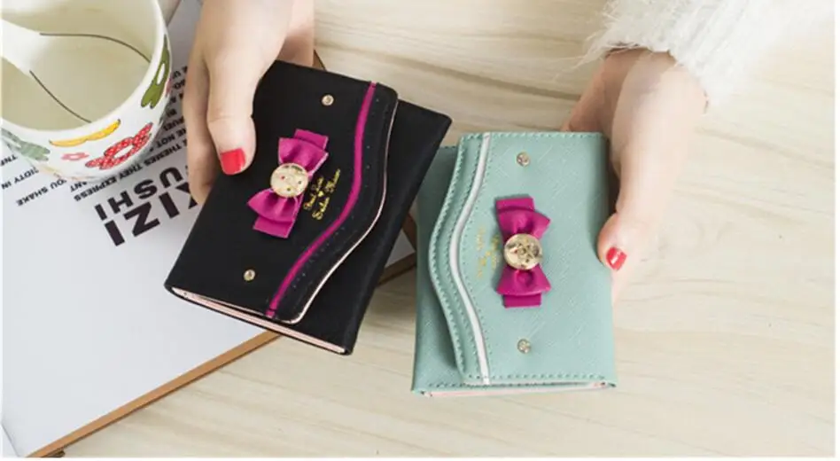 1 piece Wallet Women Lady Short Wallets Female Candy Color Bow PU Leather for Card Purse Clutch Bag New