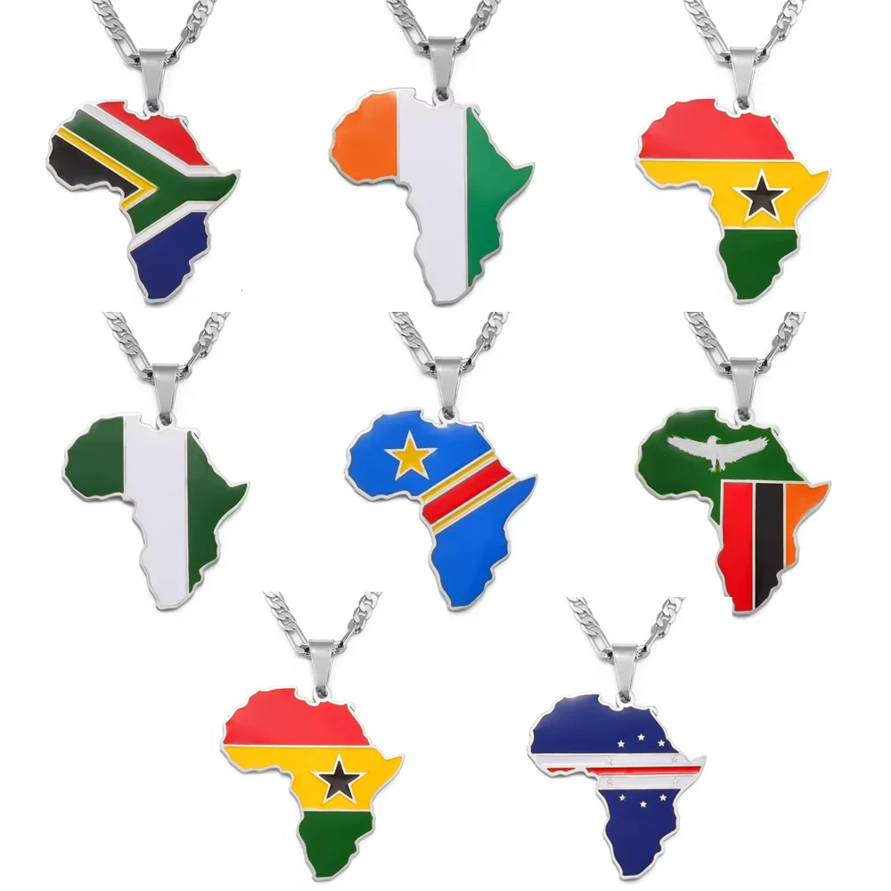 Anniyo 3,8 CM Hip-hop Sudán del Sur/Côte de Ivoire/Mapa de Sudáfrica bandera y collares con colgante de África para mujeres y hombres joyería # 321321