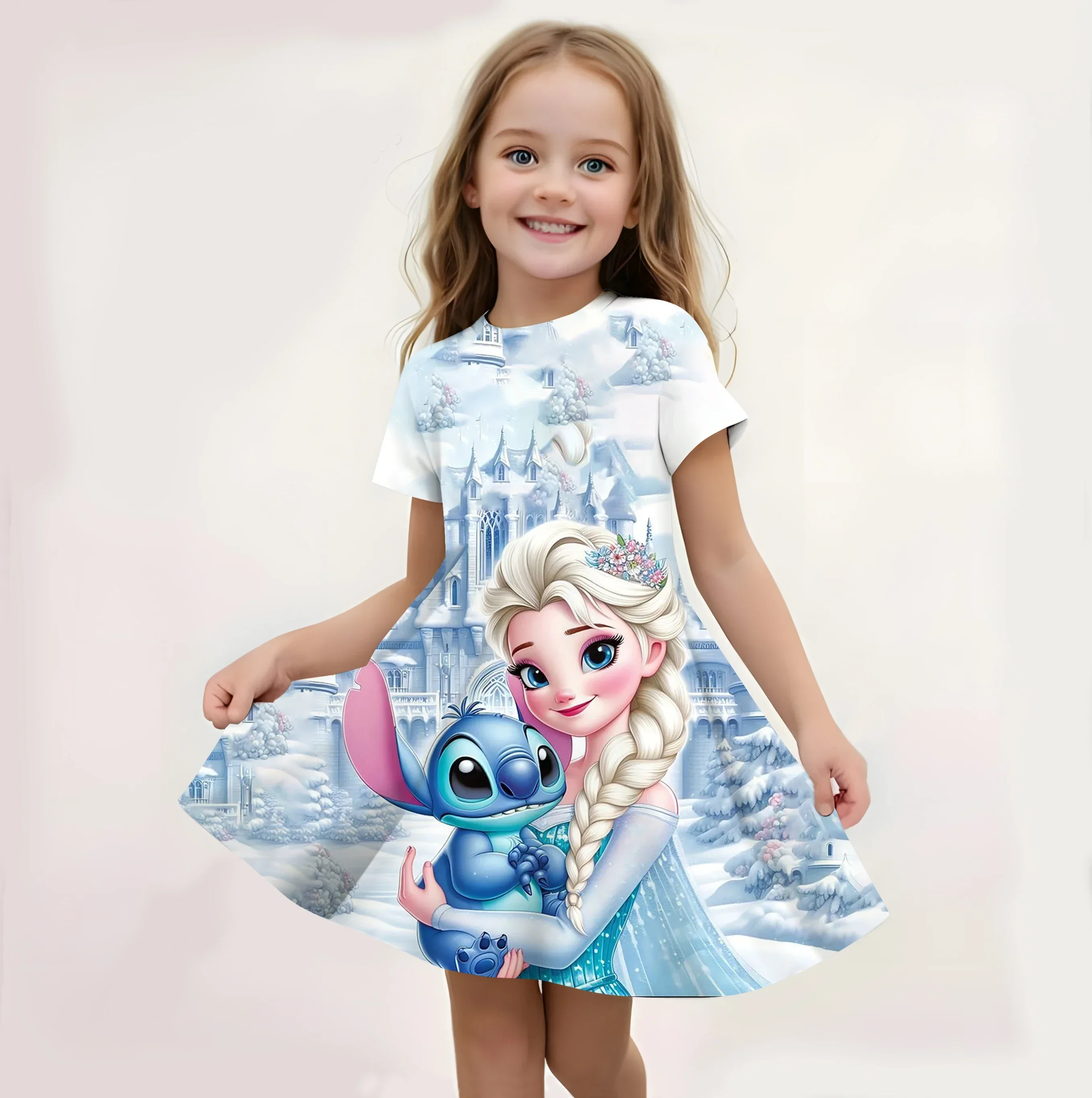 Potdemiel, vestido de princesa de punto de verano para niña, disfraz de manga corta, vestidos de fiesta, ropa para niños, falda, vestido de sirena Anna Elsa