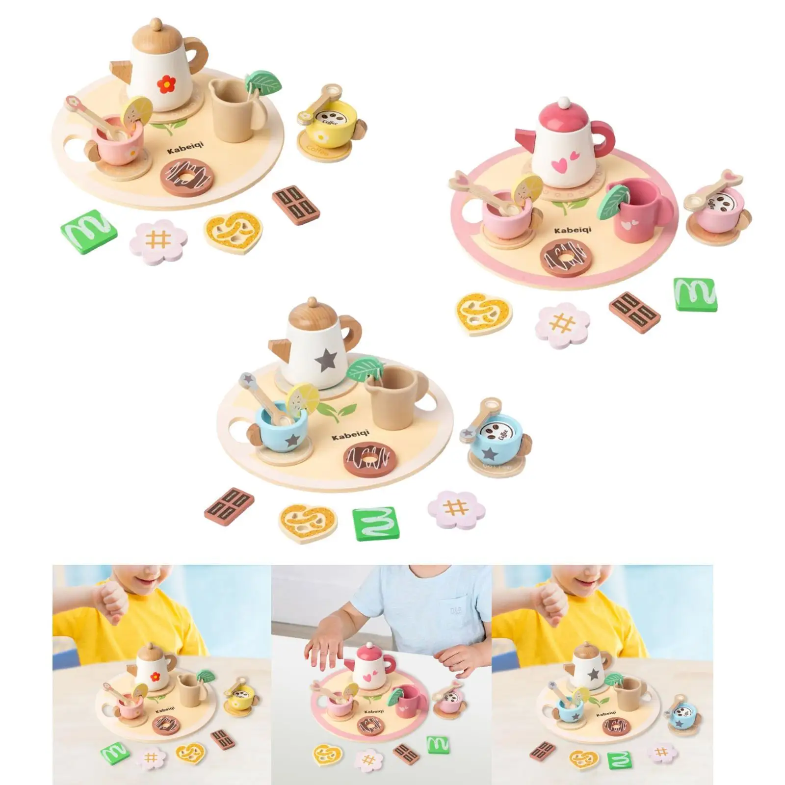 Wooden Pretend Afternoon Tea Set for Ages 3 4 5 Years Old Boys Girls Kids