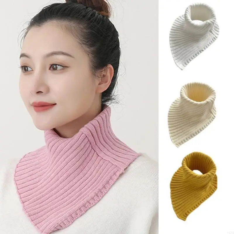 Y5JD Turtleneck Faux Collar Ribbed Knit Triangular Scarf Wrap Windproof Neck Warmer
