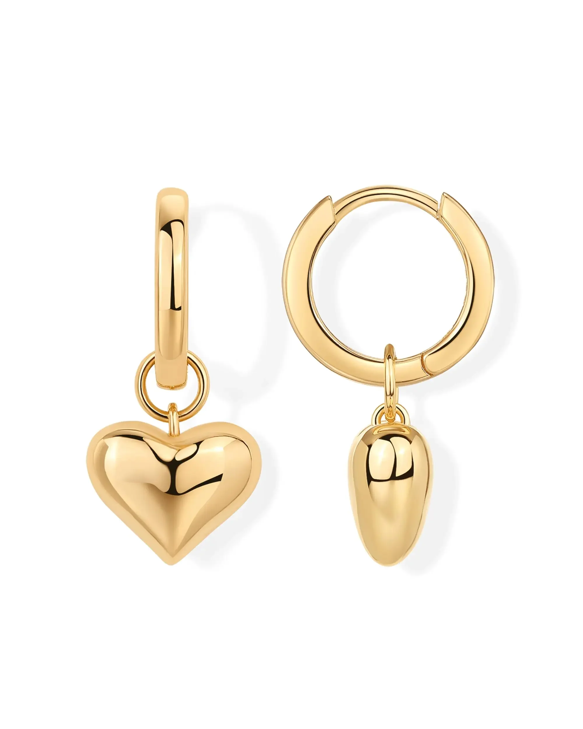 Women Heart Pendant Earrings Lady 14K Gold Plated Charm Huggie Hoops Earring With Sterling Silver Post Popular Jewelry