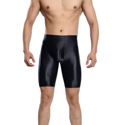 Sexy Men Satin Smooth Boxer Gym Leggings Candy Color Lingerie Shorts Slip Panties High Elastic Fitness Pants Shapewear