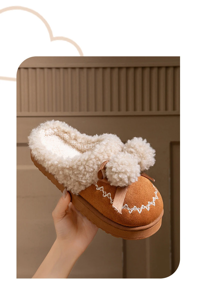 2026 Neue Damen-Plüsch-Winterstiefel - Niedliche Hausschuhe mit Dicker Sohle, Rutschfeste Fleece-Gefütterte Hausschuhe mit Warmem Flauschigem Innenfutter – Detail 5