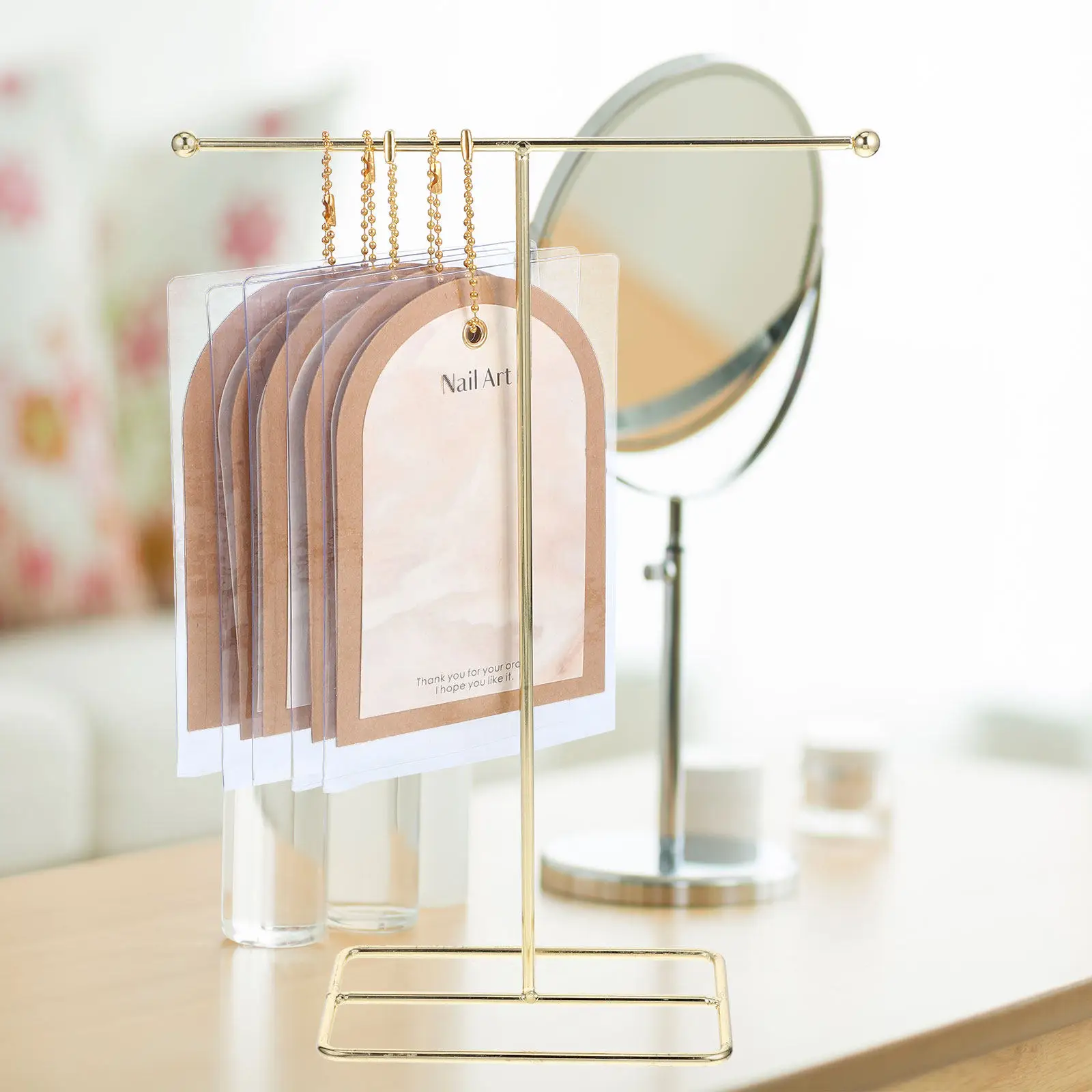 

1Set Nail Art Display Card Stand Vintage Style T-Shaped Stable Display Holder for Fake Nail Manicure Tool Manicure Tool