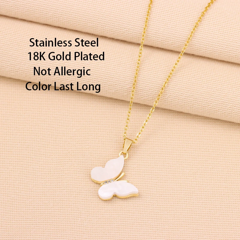 Temperament Elegant White Butterfly Pendant Necklaces For Women Korean Fashion Sweet Sexy Stainless Steel Female Clavicle Chain