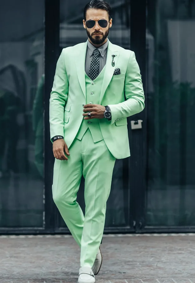 Gentleman 3 Pieces Men Wedding Tuxedos Mint Green Outfits Wedding Pants Sets Business Formal Wear