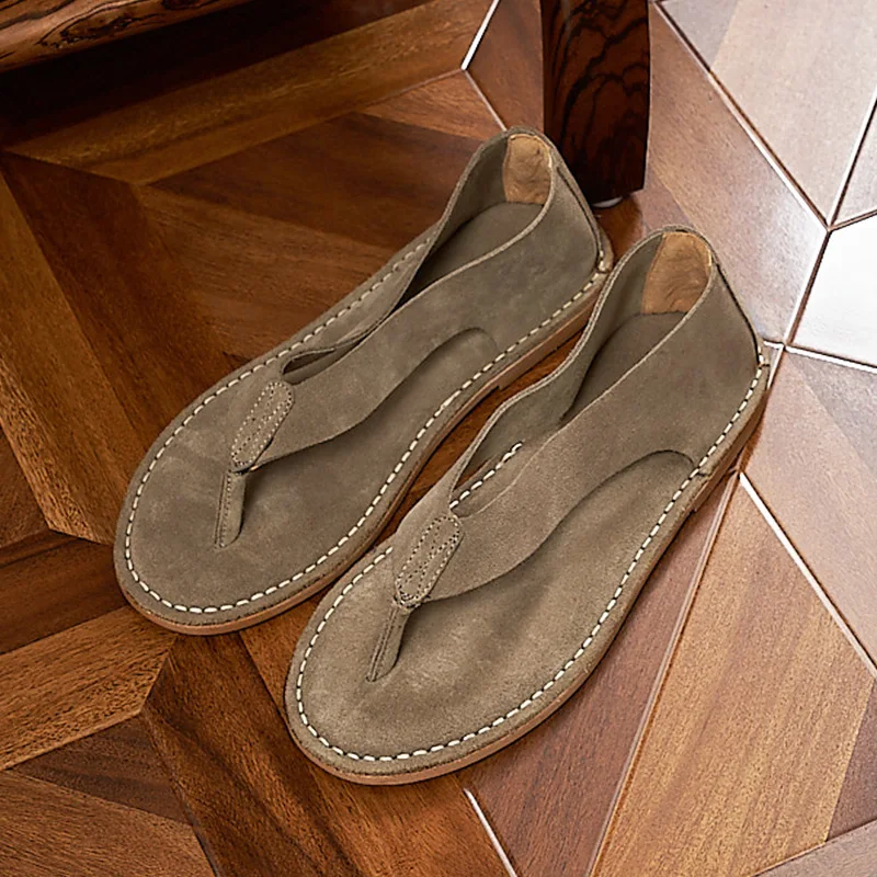 

Luxury Cow Suede Mens Sandals Handmade Comfortable Genuine Leather 2026 Summer New Fashion Flip Flops Shoes for Male Size 44