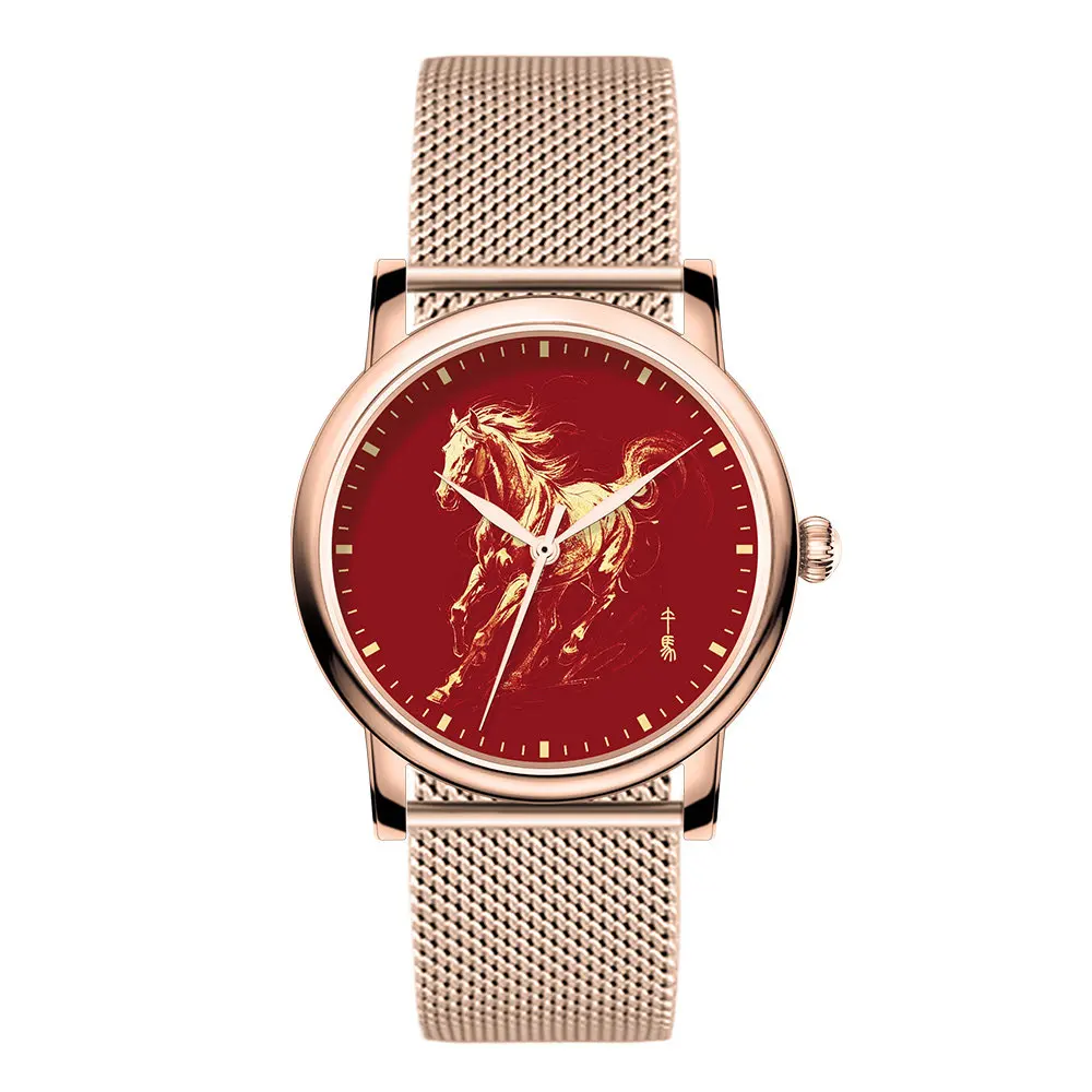 Chi Jun Chen China Red Golden Horse Natal Year Zodiac New Chinese Style Red Custom Couple Gift Watch Men and Women view 6