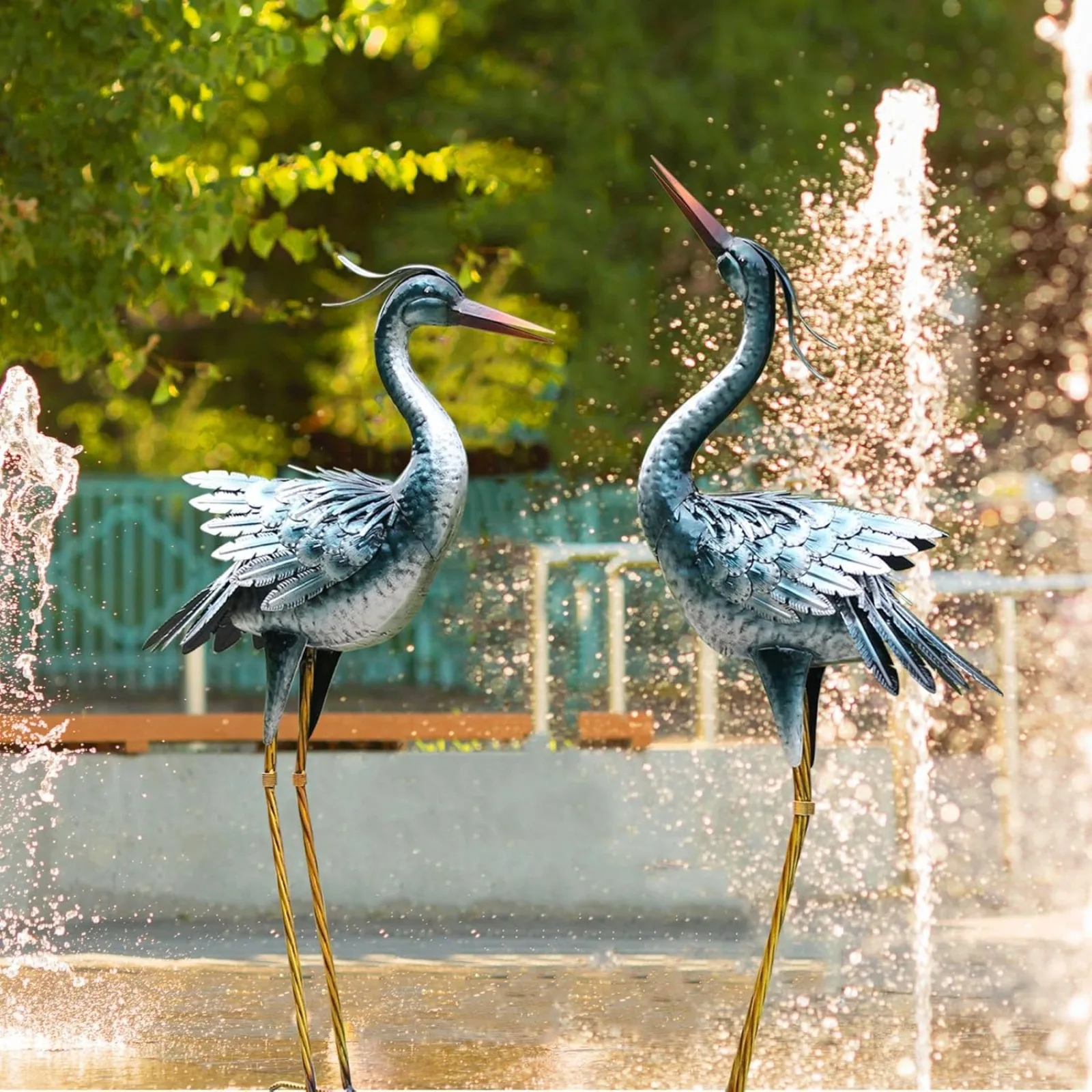 

US Large Garden Crane Statues Outdoor Sculptures, Metal Yard Art Heron Statues Standing for Indoor Outdoor Decor, Bird Statues