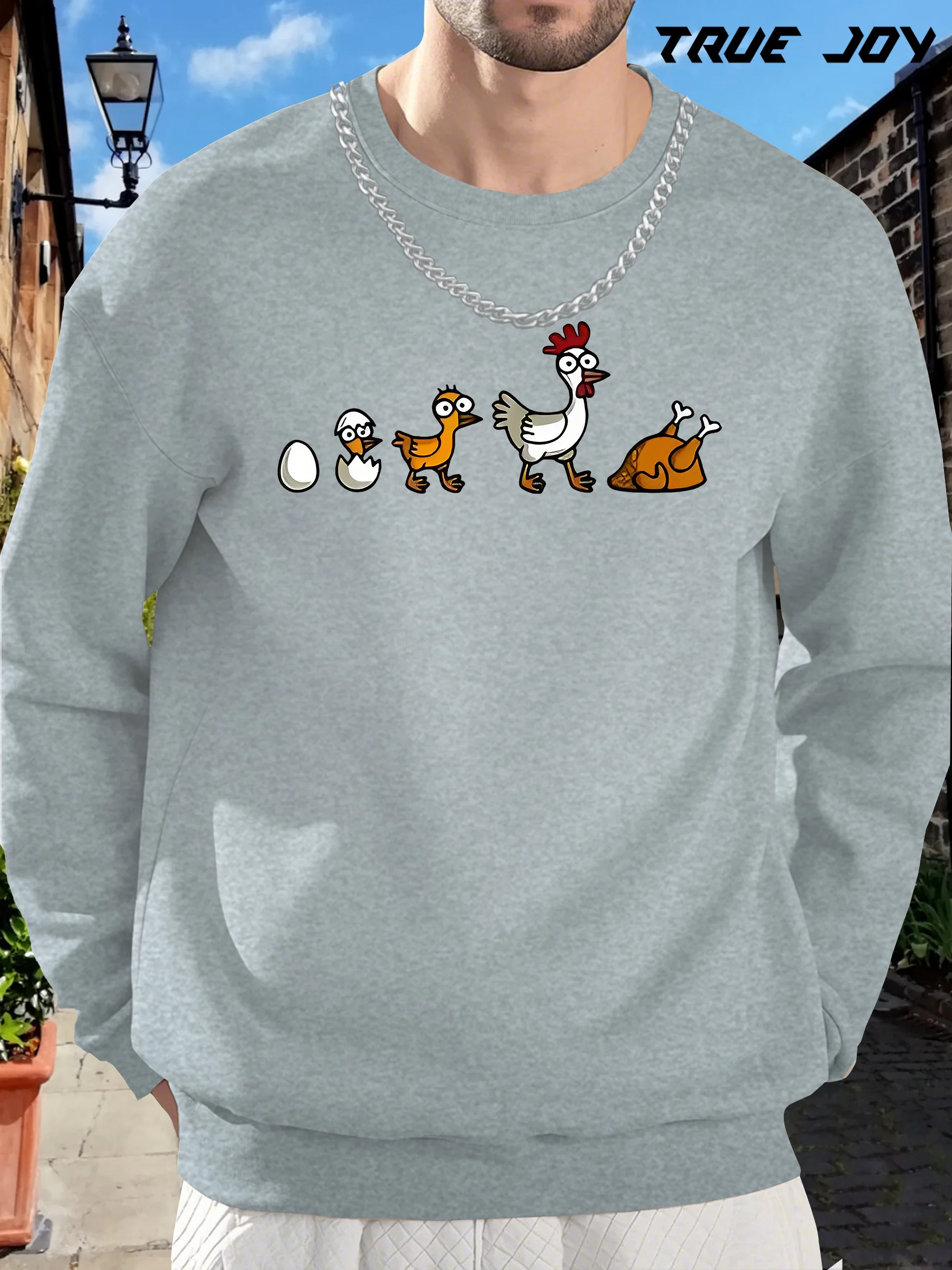 سويت شيرت برسومات مخطط نمو الدجاج المضحكة للرجال - بلوفر لطيف للمزرعة مع فرخ، سترة فضفاضة بأكمام طويلة #4