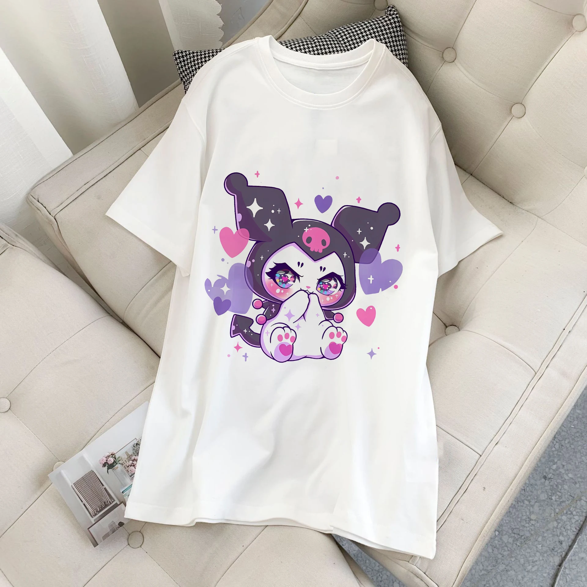 

Lolita Kuromi T-shirt Women Cotton Sanrio Melody Y2K Anime Fashion Tee Shirts Kawaii Cartoons Casual Clothes Harajuku Streetwear