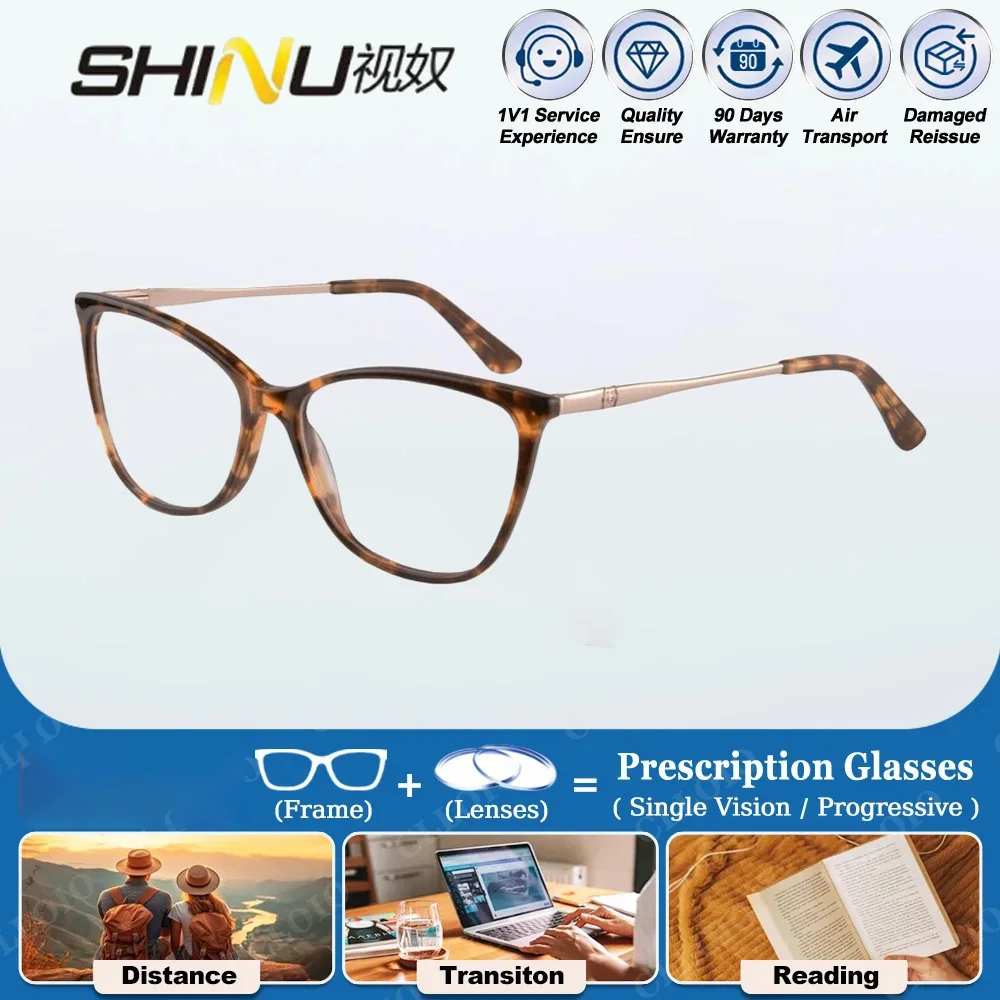 

nearsighted glasses women acetate frame myopic prescription spectacle multifocal reading glasses close and far big face glasses