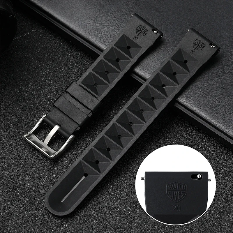 Watchdives Waffle Watchband 20mm 22mm Fast Release Breathable Skin Friendly Replacement Soft Premium Rubber Strap Watch Band