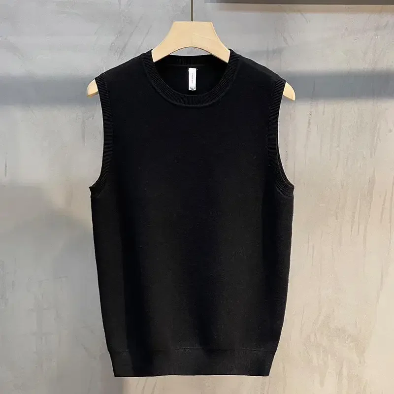 

Round Collar Man Clothes Vest Black Knitted Sweaters for Men Sleeveless Crewneck Waistcoat Designer Luxury Old S Over Fit Knit A