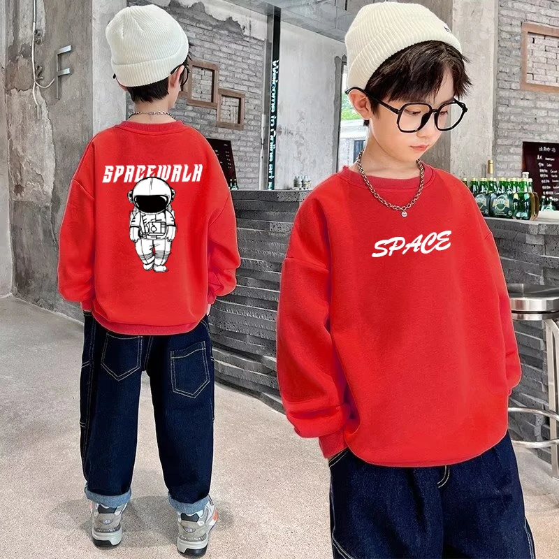 Boys Cotton Sweatshirts 5-12T Autumn Long Sleeved cartoon T-shirt For Kids Black Trendy Printed Sportswear Children\'s O Neck Top