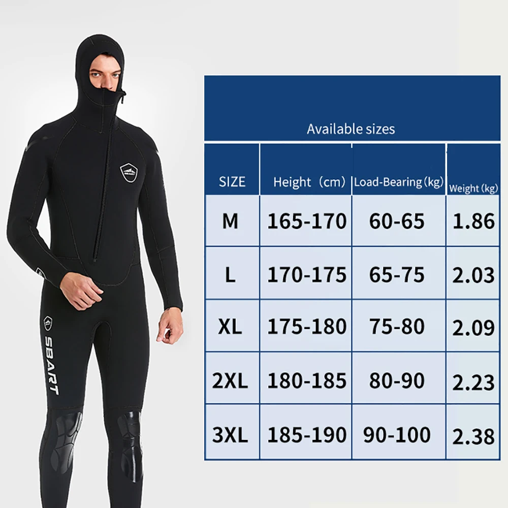 3MM Neoprene Wetsuit Hooded Men Surf Scuba Diving Suit Underwater Fishing Spearfishing Kitesurf Clothing WetSuit Equipment