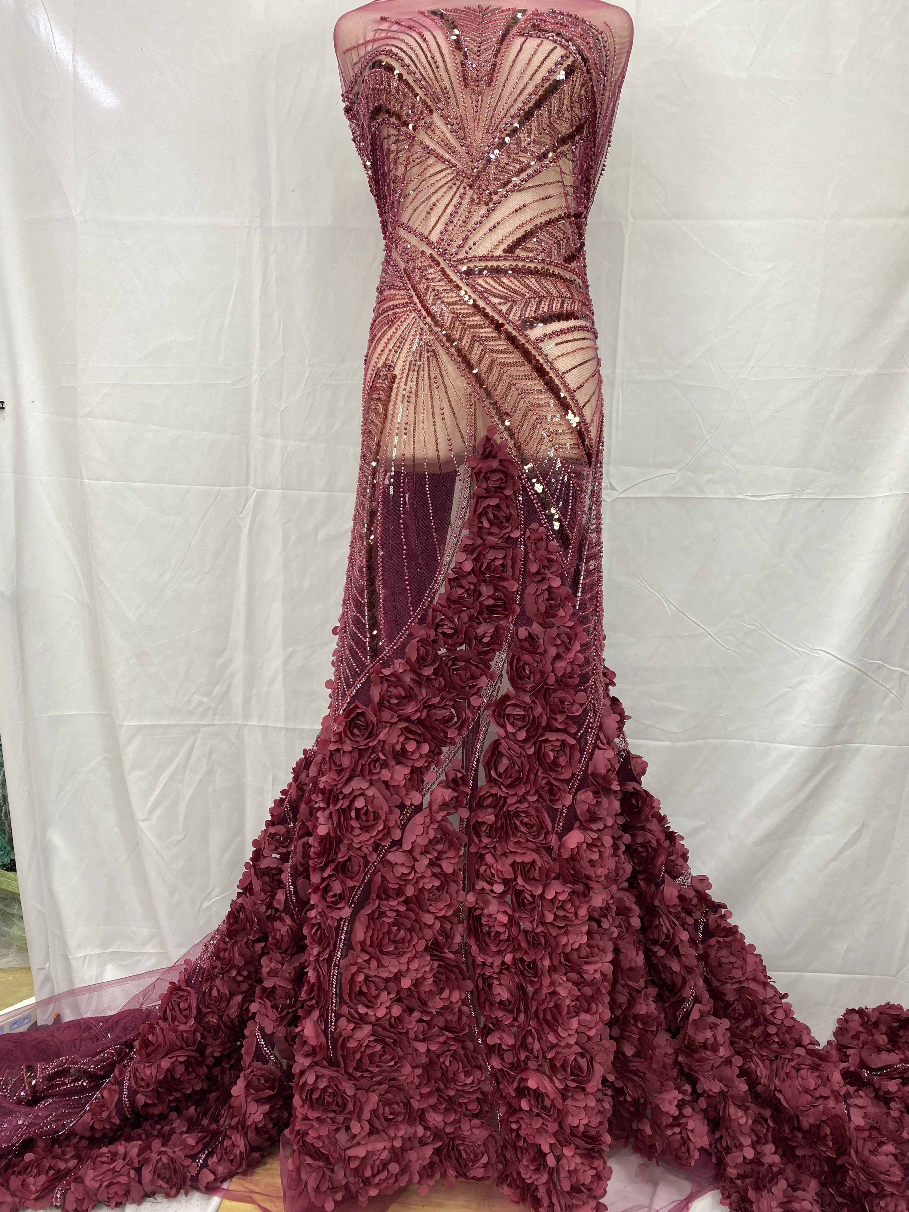 

Pink African Beaded Groom Tulle lace Fabric 2025 High Quality Sequins Embroidery French Lace For Nigerian Party Dress Sewing