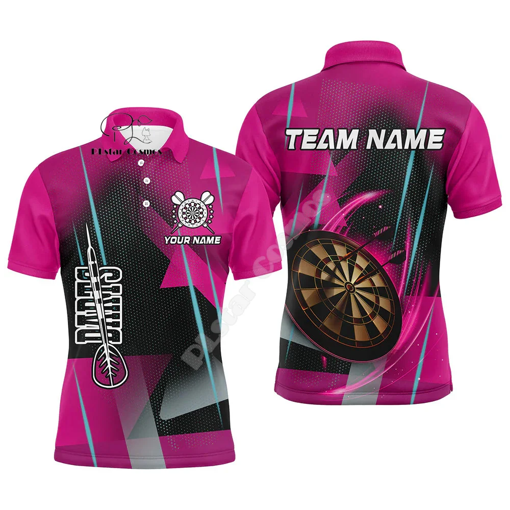 Custom Name Darts Camo Vintage Flame Graffiti Tattoo Multicolor 3DPrint Harajuku Summer Funny Short Sleeves Polo Jersey Shirts D