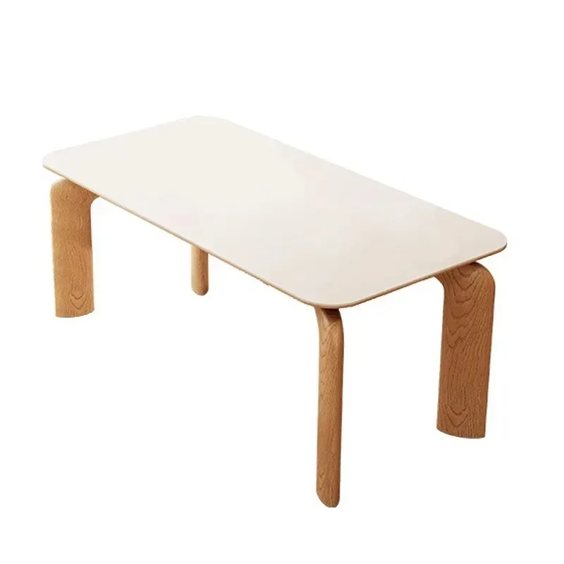 Dining table Cream style household rectangular table Small apartment log solid wood rock board dining table