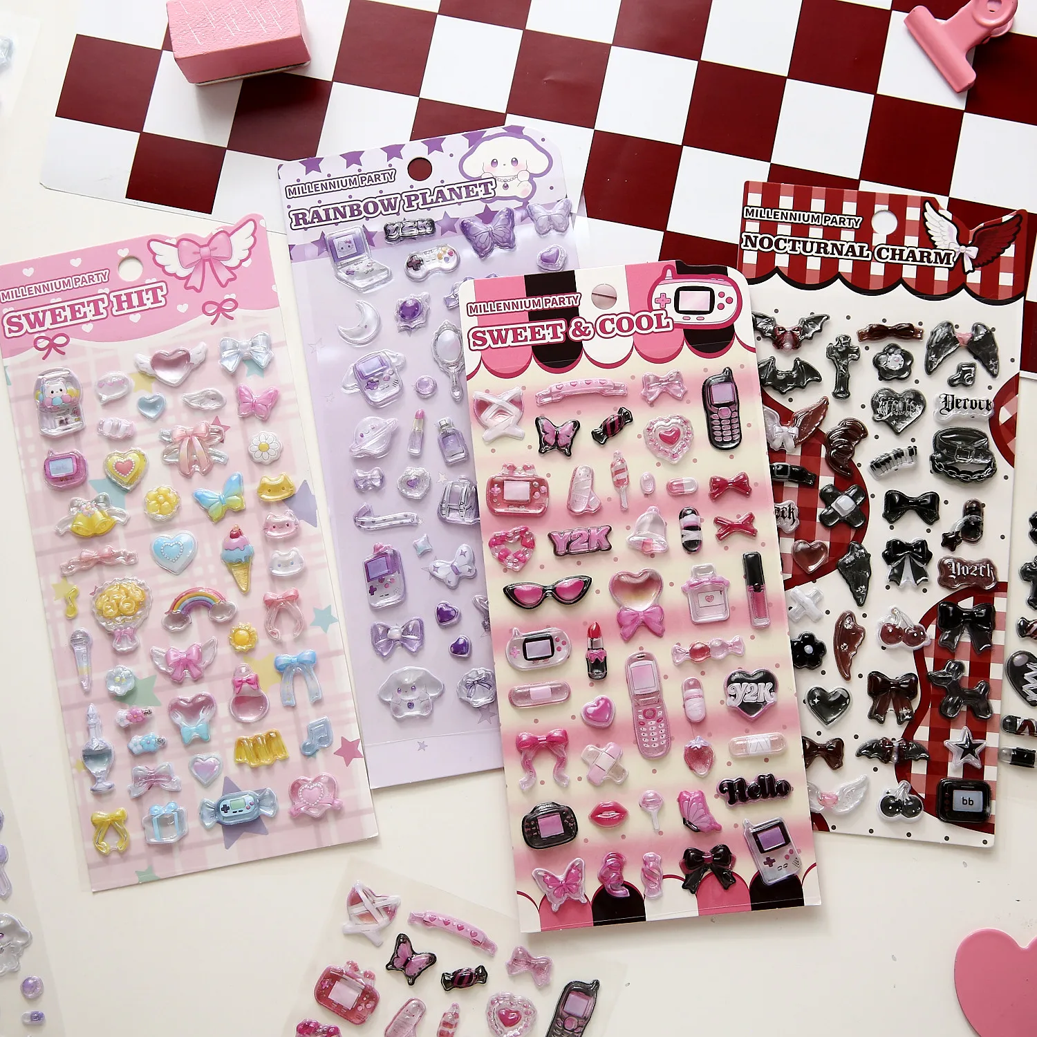 JCAC 3D Embossed Stickers, Y2K Millennium Party Series, DIY Decals for Journal Phone Case Keyboard & Luggage 3D Embossed Sticker