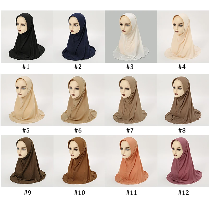 New Solid Instant Hijab For Women Large Size Underscarf Bonnet Band Islamic Scarf Hot Sell Headscarf Ramadan Pray Hats Headband