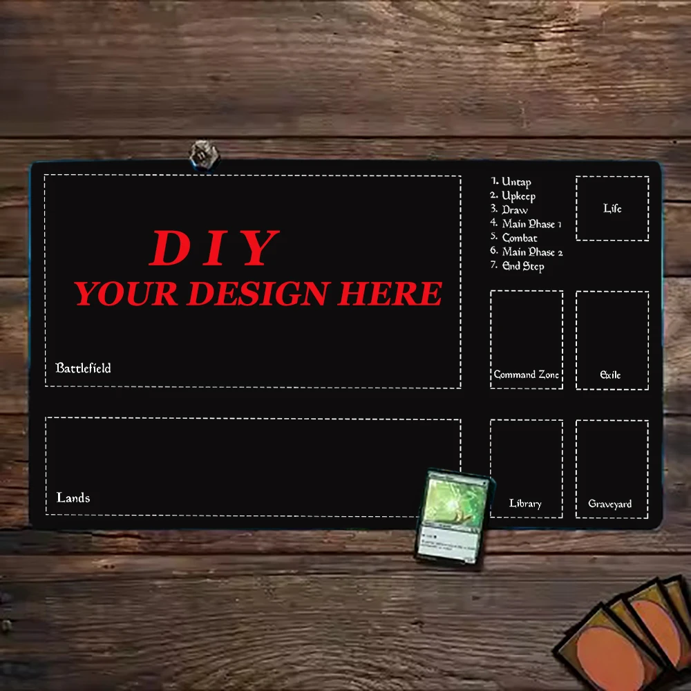 Custom DIY MTG Playmat With Battlefield Lands Library Graveyard Exile Command Zone Layout Non-Slip Rubber Base Trading Card Gam
