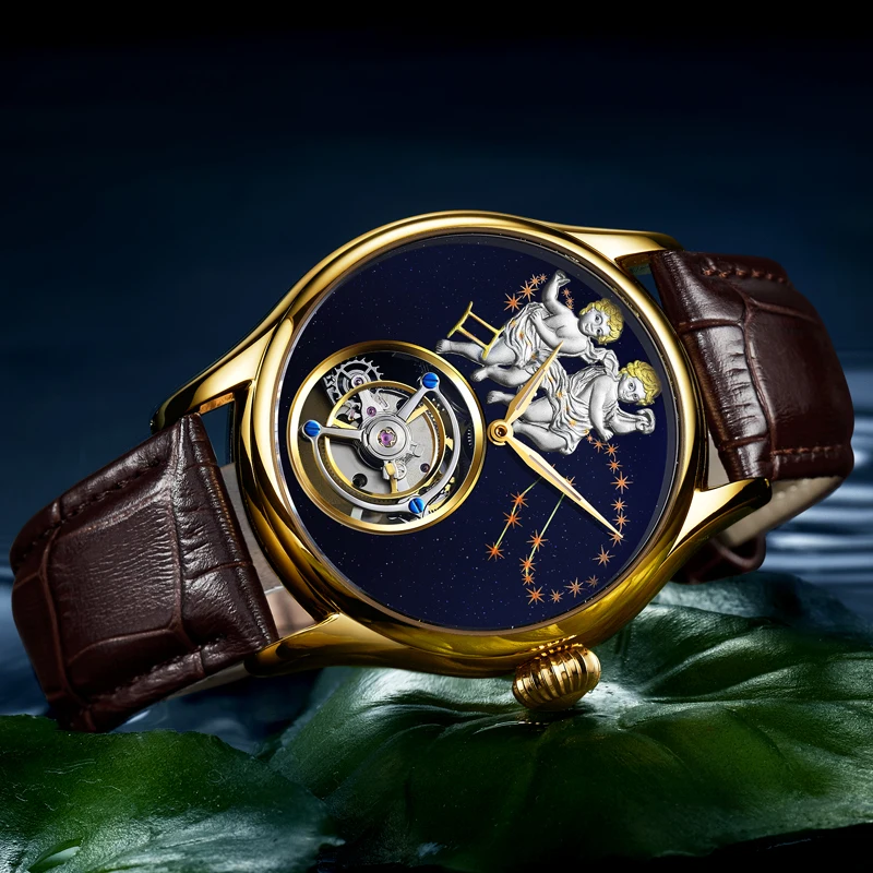 AESOP Genuine Hollow Tourbillon Movement Manual Mechanical Watch Men's Zodiac Sign Gemini Personality Fashion Light Luxury Watch