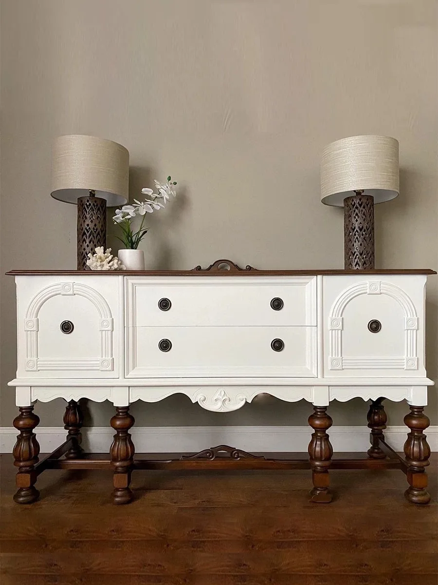 خزانة مدخل على شكل زهرة منحوتة صلبة فرنسية قديمة، خزانة تقسيم زخرفية صغيرة لغرفة المعيشة بألوان متباينة #6