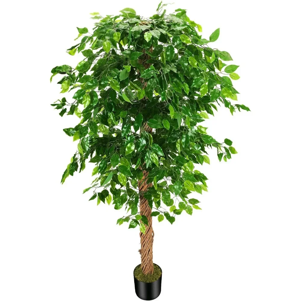 

6ft Artificial Ficus Silk Tree with Plastic Nursery Pot Faux Tree, Fake Plant for Office House Farmhouse Living Room Home Decor