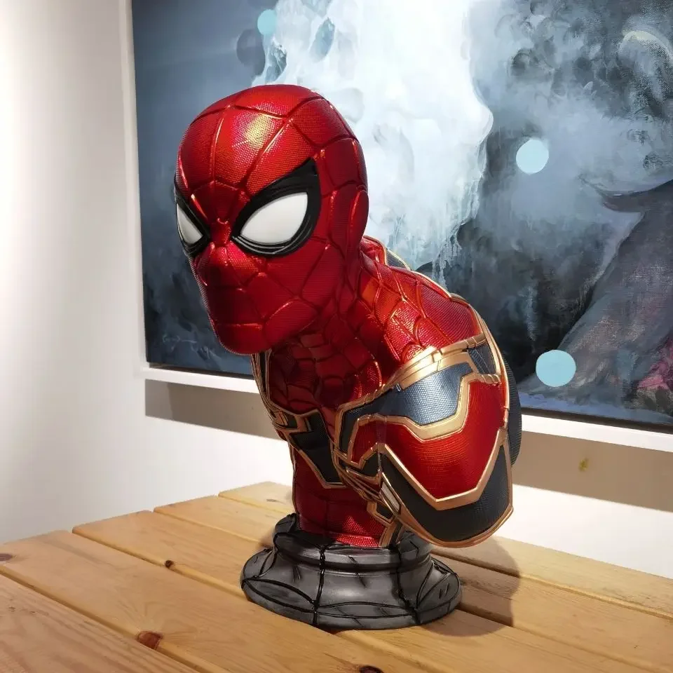 Genuine 38cm Marvellron Armor Spider Man Handmade Bust Decoration Hero Expedition Movie Surrounding Gk Model Statue Kid Gift