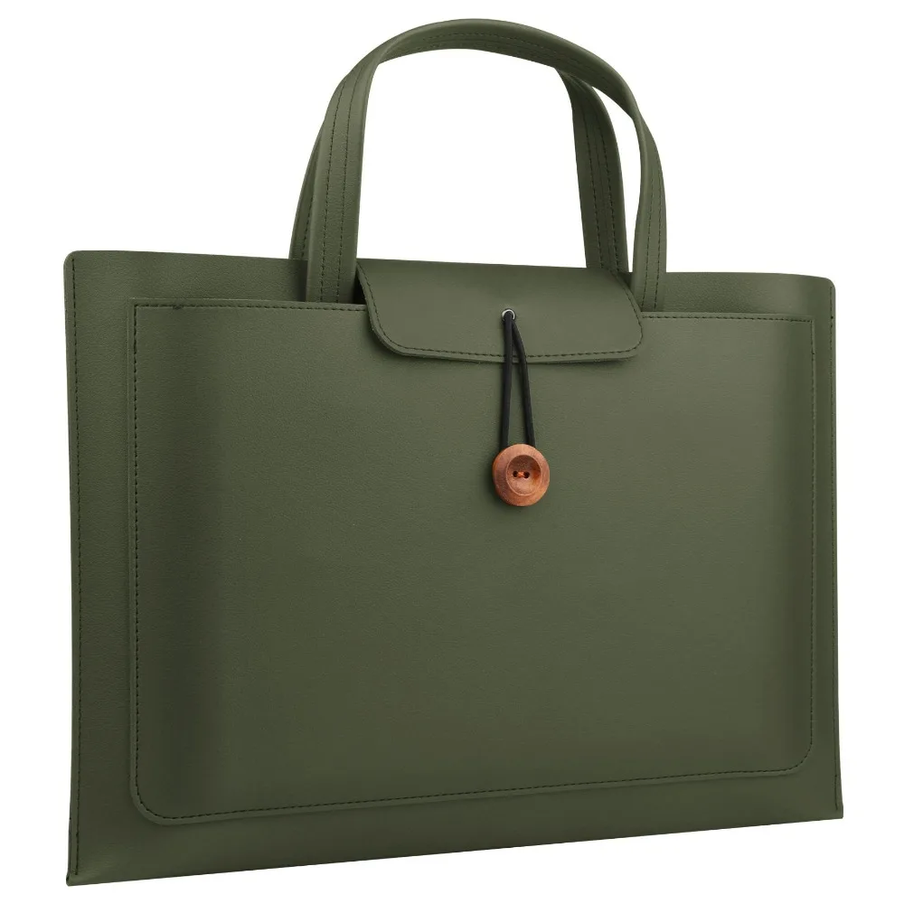 

Portable Large Capacity Laptop Bag Rectangle PU Handheld Bag With Storage Pocket Solid Color Carrying Case Business Use