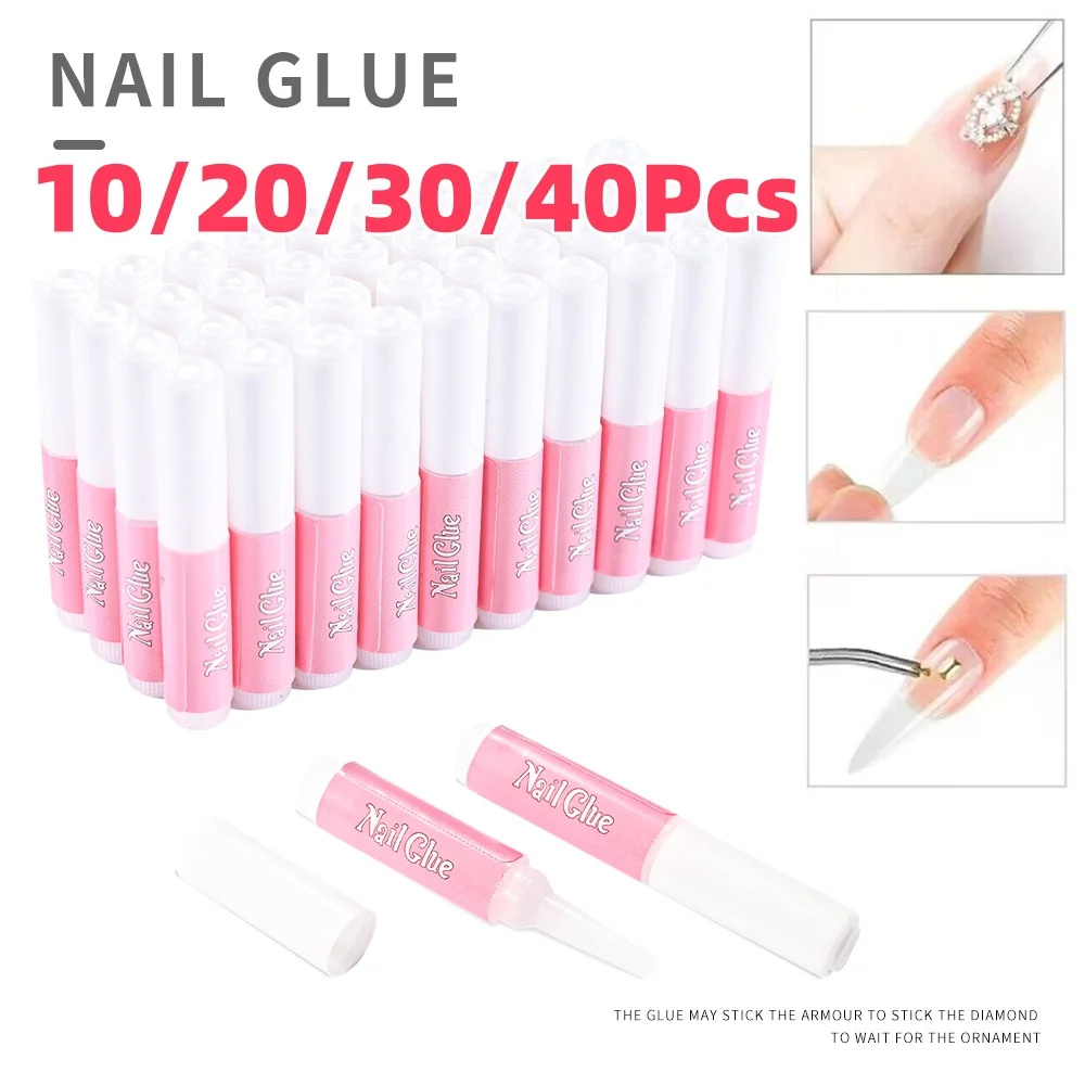 10//20/30/40Pcs Super Strong Nail Glue Set For Acrylic False Nail Tips Fast-Dry Glue Long Lasting Adhesive Bond Rhinestones Gel