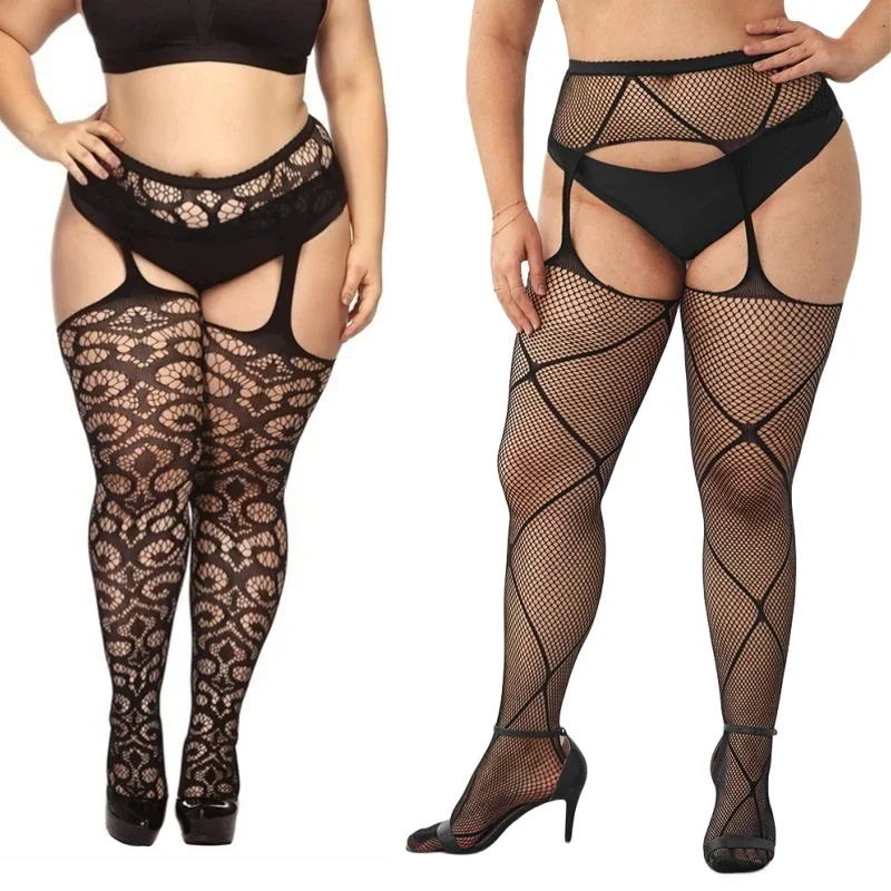 High Elastic Women Fishnet Thighs Pantyhose Sexy Lace Thigh Knee Stockings Transparent Stocking Plus Size Lace Socks 4xl 5xl 6xl