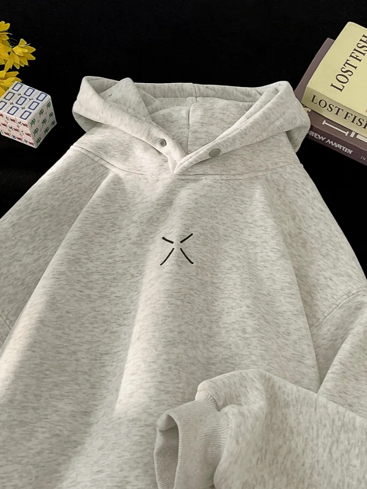 

American Sle Heavyweight Hoodie Men's Autumn Winter Thiened Fce Lined Hooded Sweatirt Couple's Outerwear Trendy