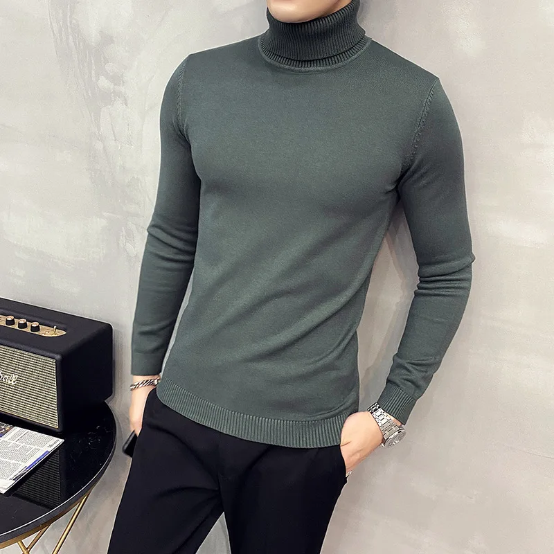 

New Men Stretch Turtleneck Warm Sweater Pure Long-sleeved Slim-fit Business Social Pullover Men Autumn Winter Casual Bottom Knit