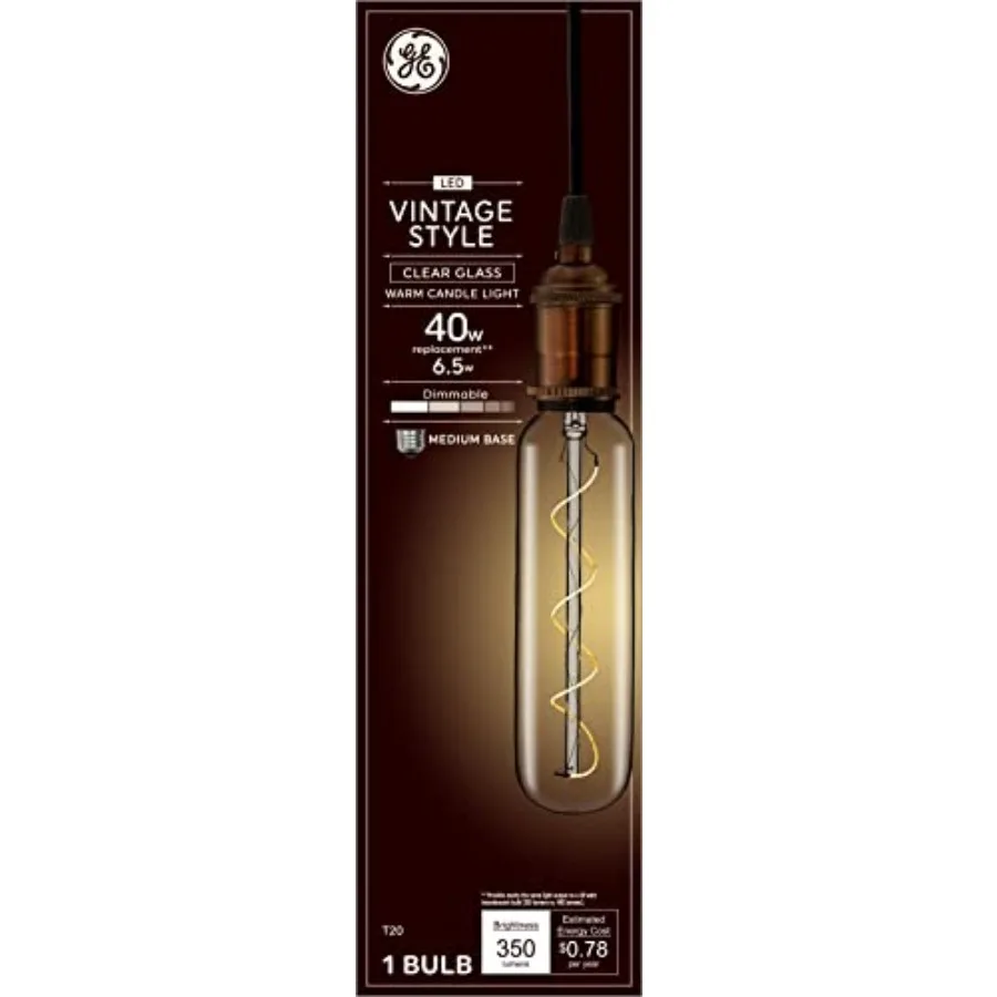 

Vinta Style LED Light Bulb, 40 Watt, Clear Finish, T20 Tube Light Bulb 1 Pack