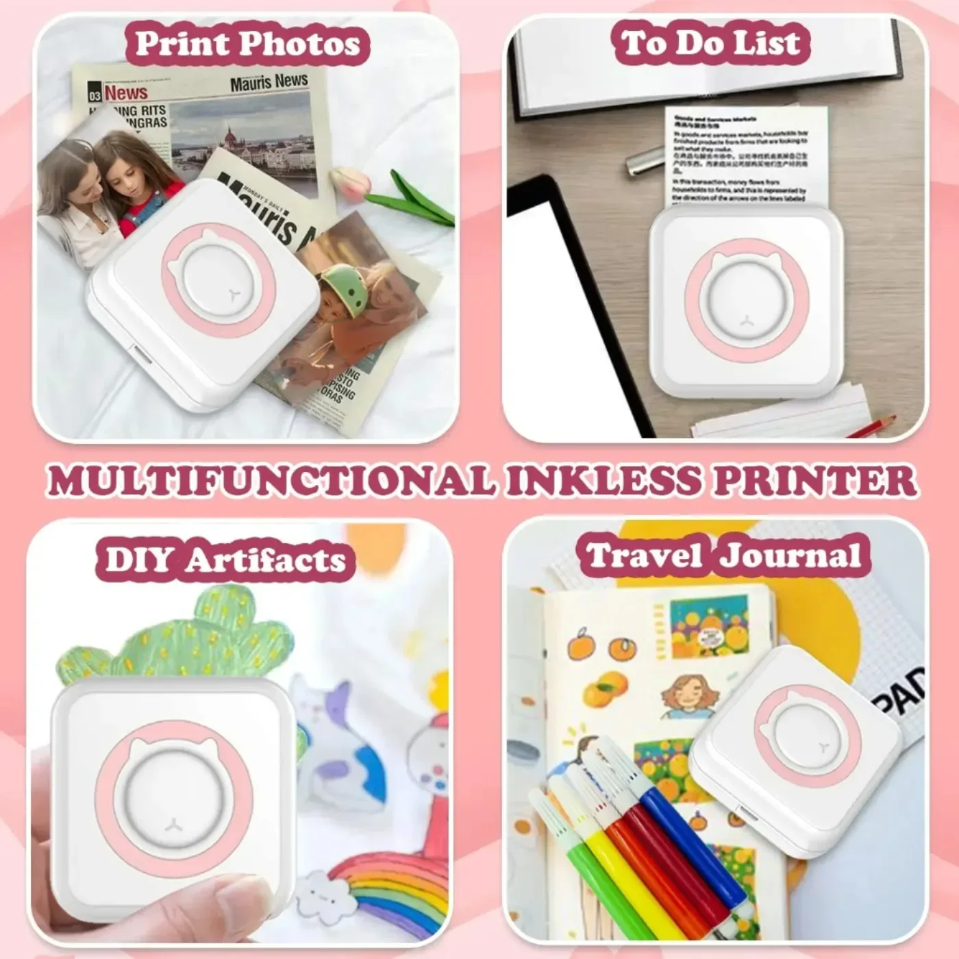 Mini Printer Portable Label Printer Sticker Wireless Inkless Self-adhesive Thermal Printer